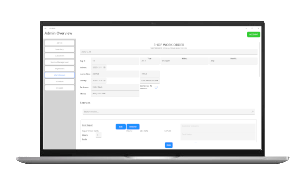 Athena shop work order on a laptop